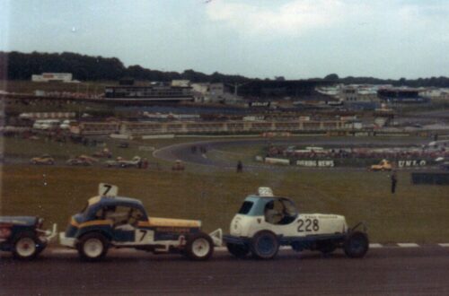 Stock cars on the Clearways Oval at Brands Hatch in July 1971